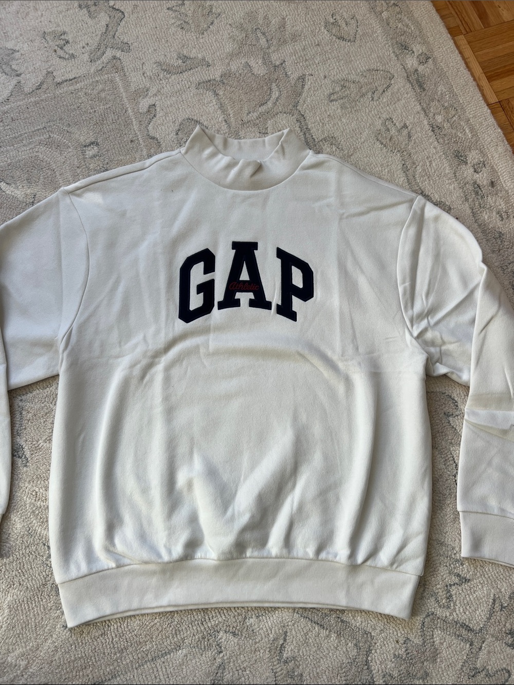 GAP White Mock Neck Sweatshirt with Navy Logo